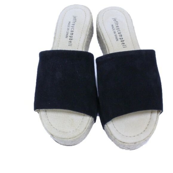 Jeffrey Campbell Black Suede Espadrille Slip-On Platform Sandals - Picture 5 of 7
